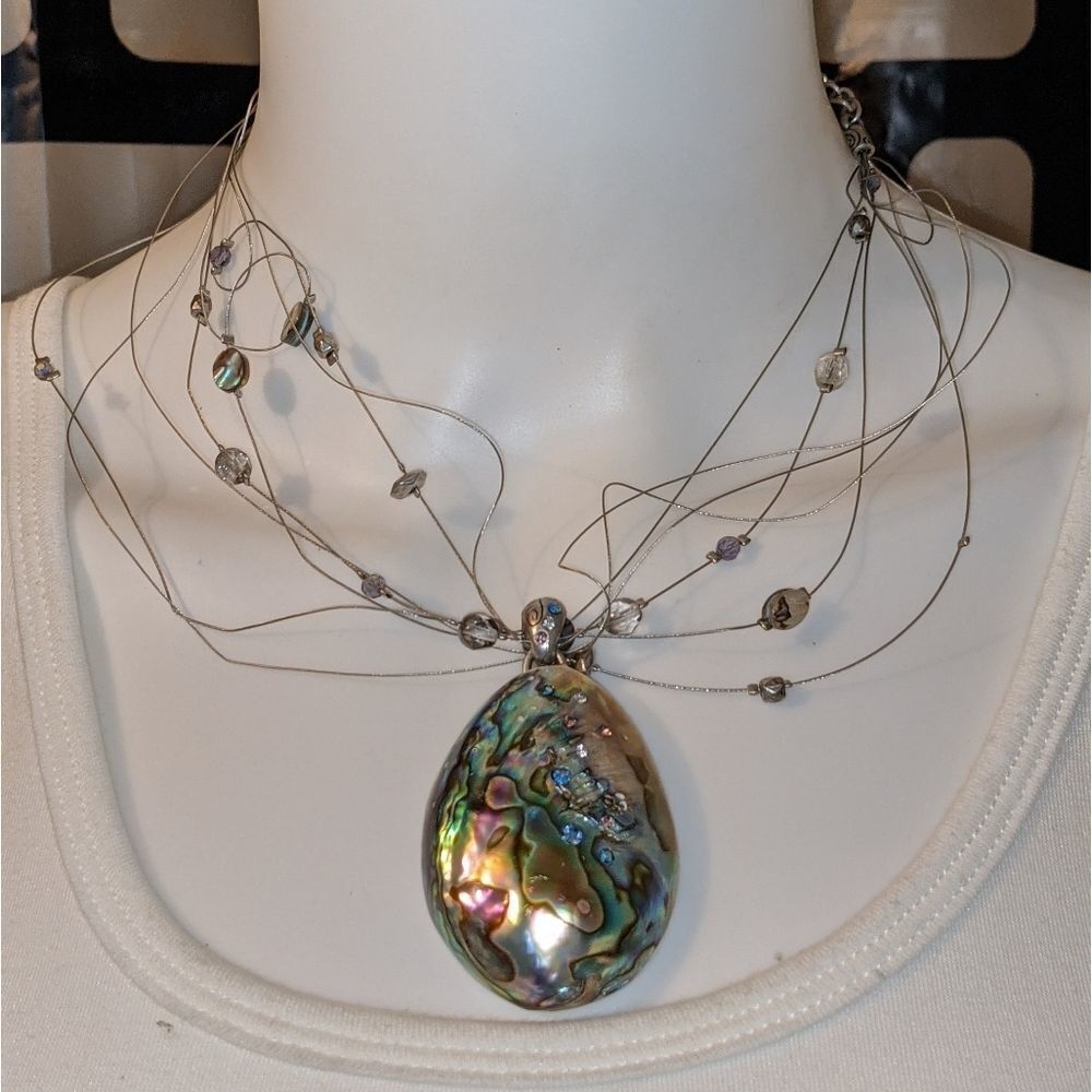 Vintage Handcrafted Abalone Shell Floating Neckla… - image 1